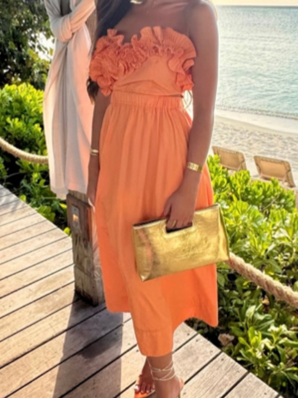 Sovere Rapture Orange Preppy Ruffle Off The Shoulder Maxi Dress